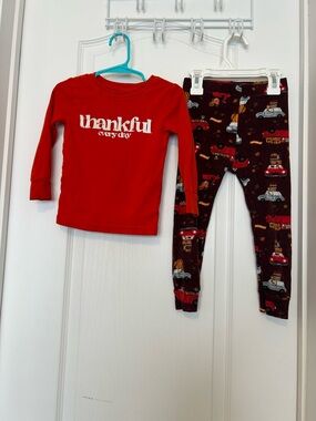 Old Navy Red Long Sleeve 'Thankful Every Day' Pajama Set with Printed Pants